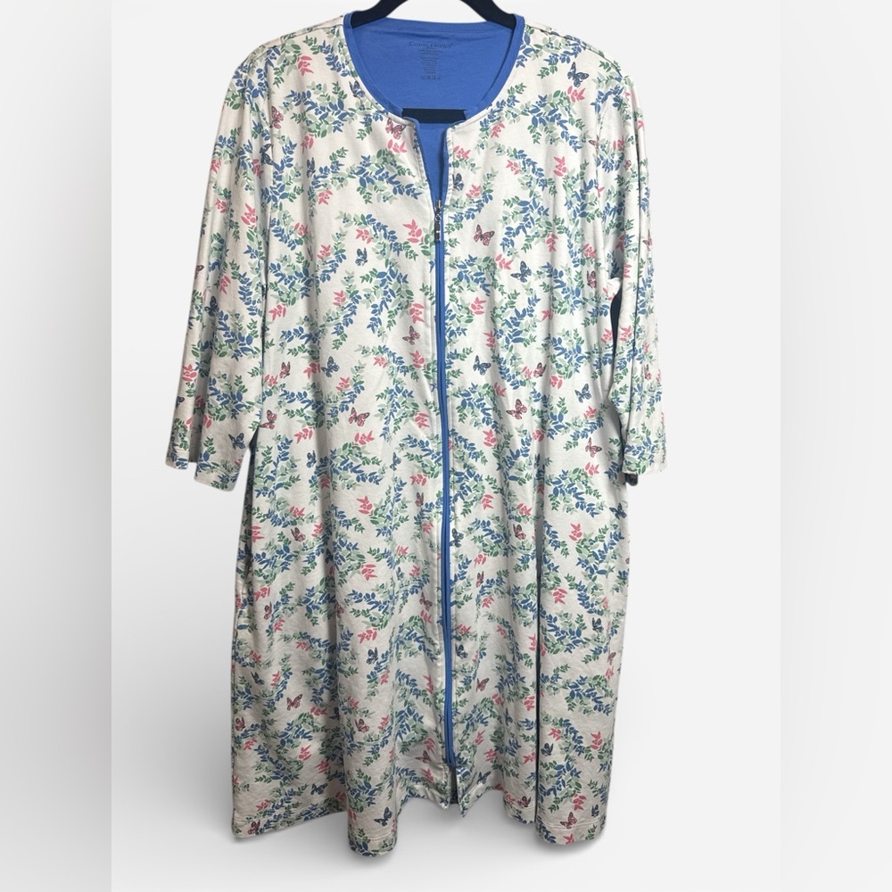 Cuddledown Pima Cotton Full Zip Nightgown Floral 3/4 Sleeve Women’s M‎